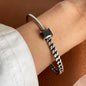 100% Solid 925 Sterling Silver Metal Bracelet for Women Vintage Handmade Simple Retro Black Stone Bracelet Birthday Gift Party