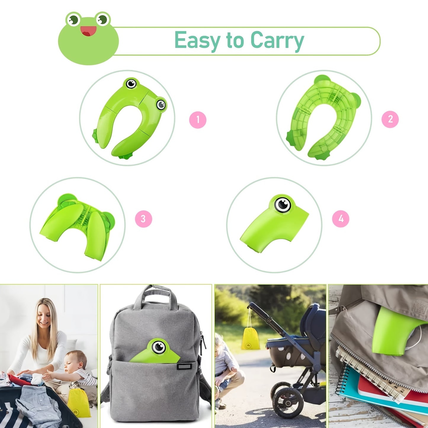 Baby Travel Folding Potty Seat, Portable Large Potty Training Pad, Non Slip Silicone Toilet Seat Cover for Kids Boys & Girls