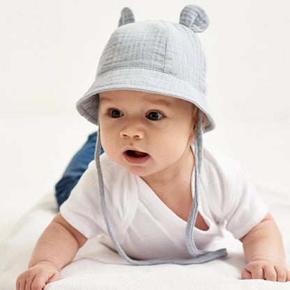 Baby Cotton Sun Hat New Children Outdoor Rabbit Ear Beach Caps Boy Girl Print Panama Hat Unisex Beach Bucket Hat For 3-12 Months
