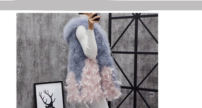 New Turkey feather waistcoat with hat and big swing, medium and long fur coat can be customized