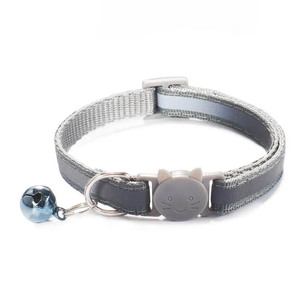 Cute Fashion Adjustable Size Cat Head Pattern Reflective with Bells Cat Collar Pet Accessories Kitten Decor Cat Neck Strap