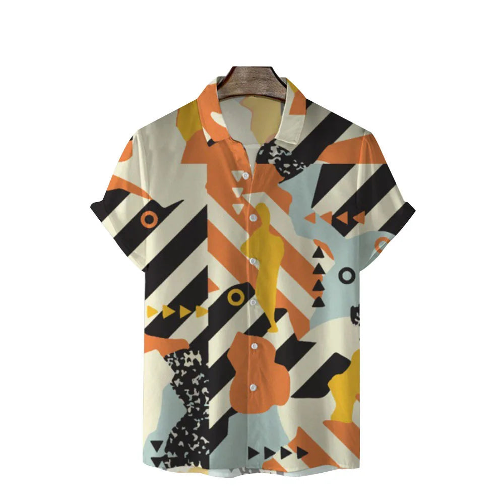 2026 Summer New Hawaii Fashion Vacation Color Printed Casual Collar Short Sleeved Shirt for Men