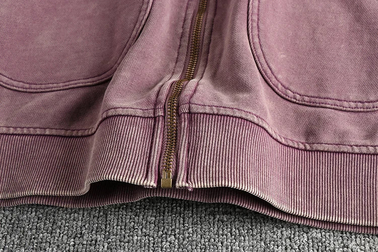 Heavy wash vintage high street trend hoodie men's chunky wool cotton comfort cardigan coat