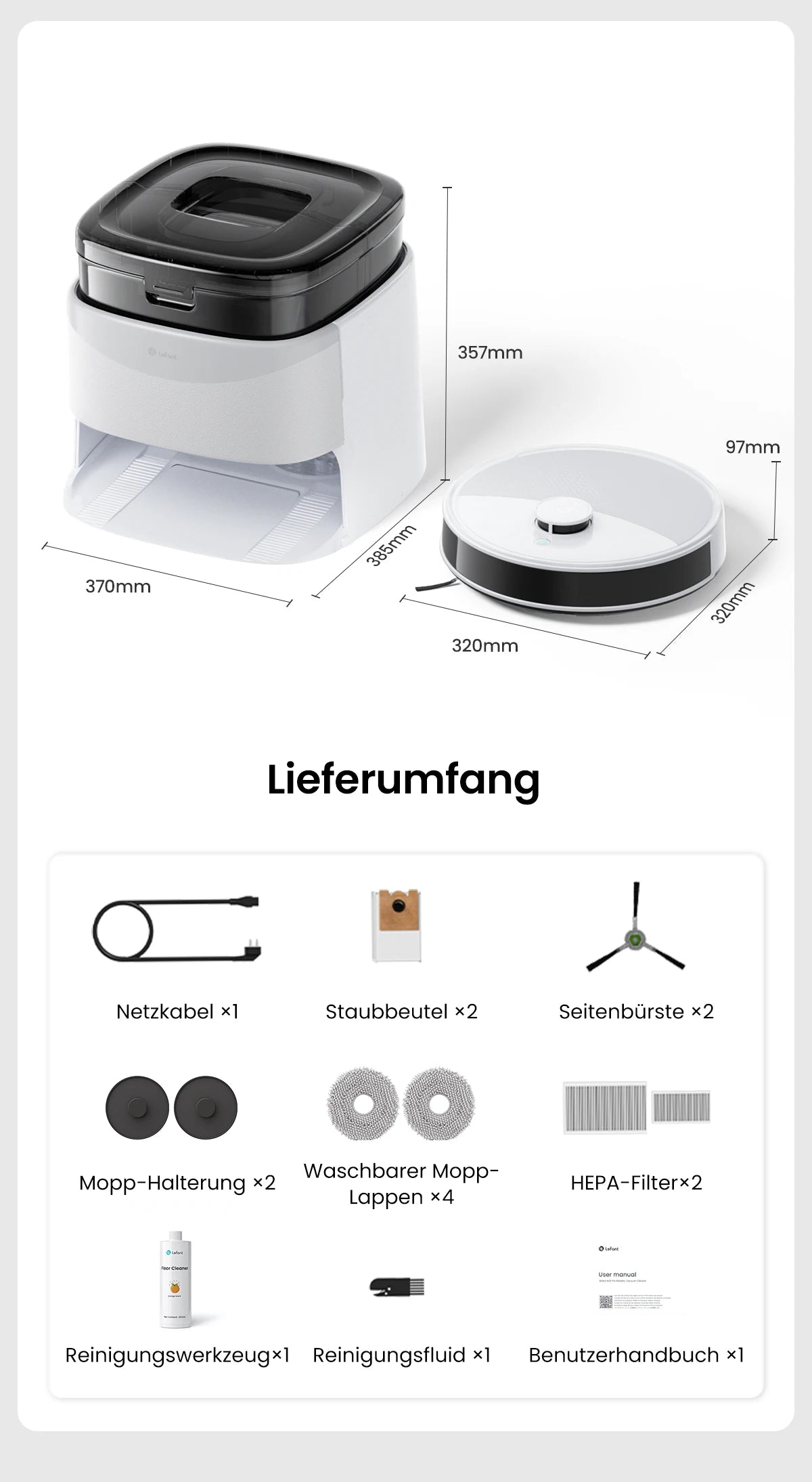 LEFANT M3L Robot dust vacuum cleaner all-in-one charging station 12000 Pa suction 220 min battery life DToF navigation Double R