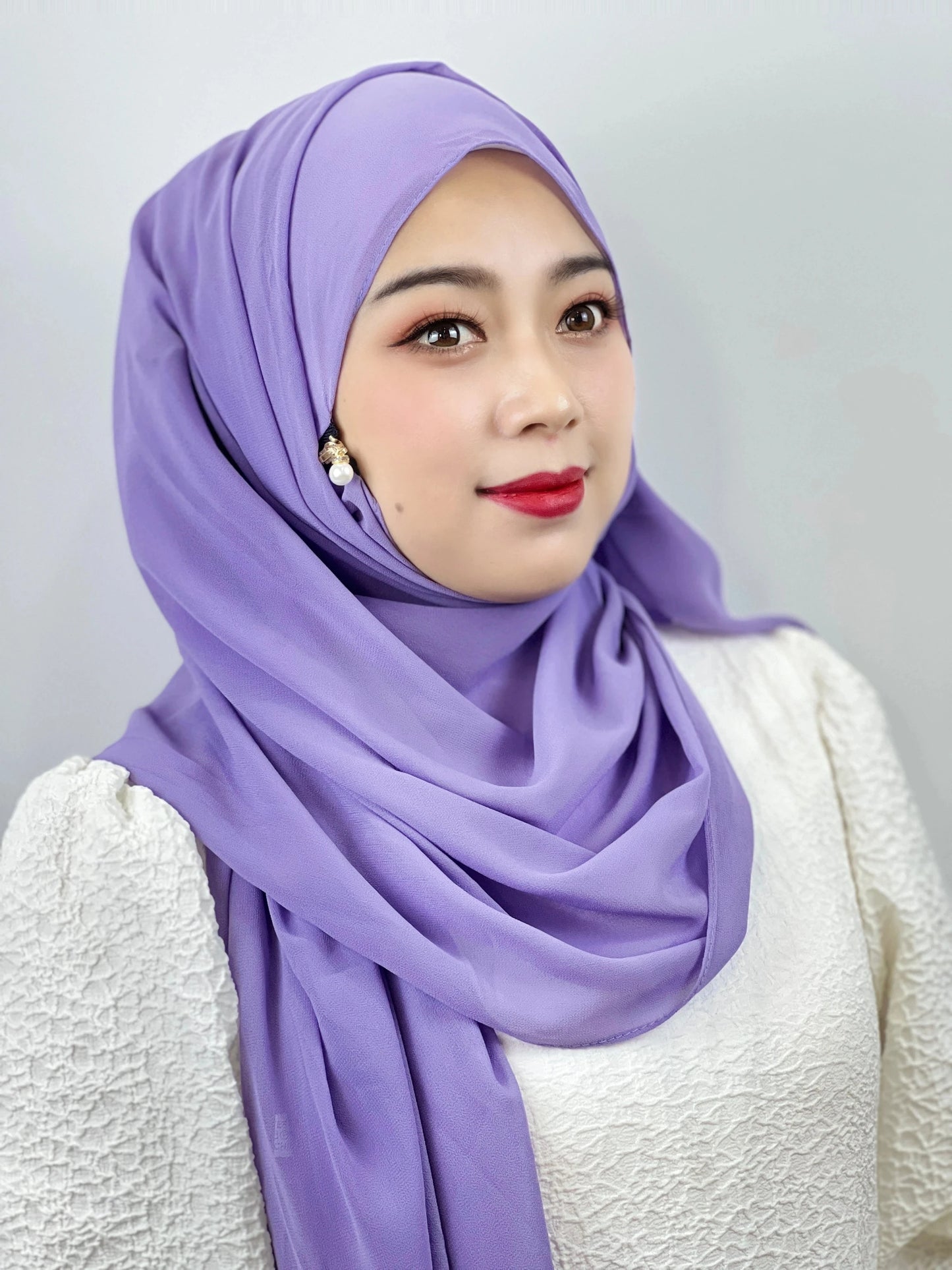 Muslim Hijab Arab Turkish Hijab with Zipper Chiffon Scarf Women's Fashion Plain Hijab Wrap Solid Color Shawl Headscaf 71x180cm
