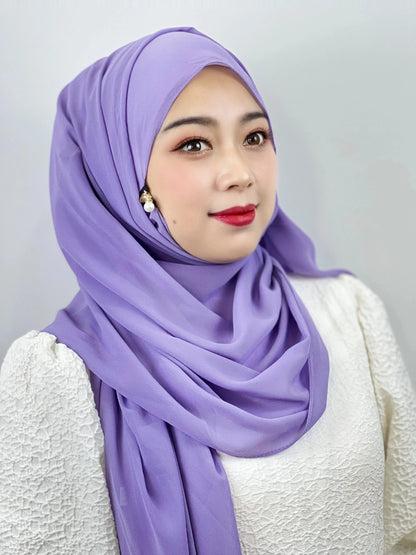 Muslim Hijab Arab Turkish Hijab with Zipper Chiffon Scarf Women's Fashion Plain Hijab Wrap Solid Color Shawl Headscaf 71x180cm