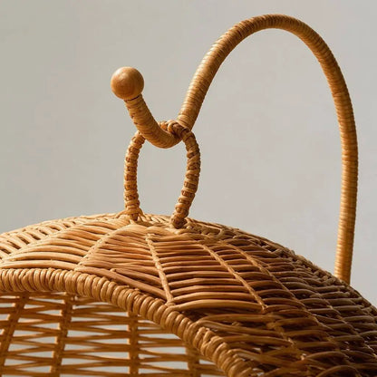 Handwoven Elevated Cat Bed with Soft Cushion & Egg Chair Shape Basket Bed Kitty House with Stand Raised Wicker House for Cats