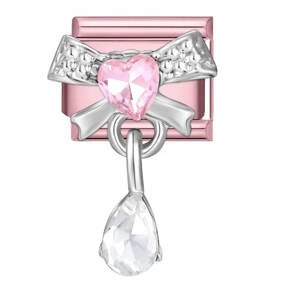 2025 New Women Romantic Pink Cherry Heart Shiny CZ Italian Charm Links Fit 9mm Bracelet Stainless Steel DIY Making Jewelry Gifts