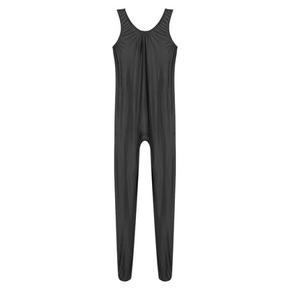 Women's Sleeveless Full Body Bodysuit Glossy Jumpsuit Gymnastics Fitness Swimming Leotard Pole Dance Costume Clubwear Lingerie