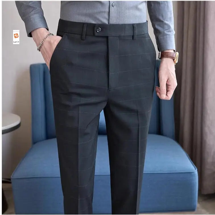 Men Plaid Wedding Dress Trousers High Quality Male Boutique Formal Wear Slim Suits Pants Men British Style Business Suit Pants