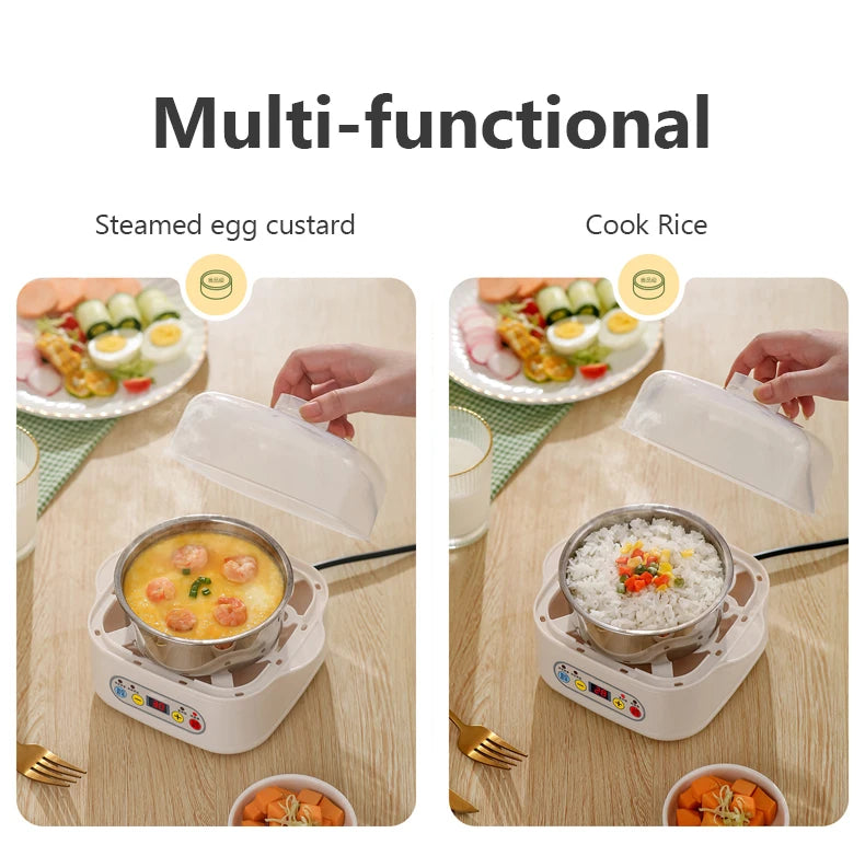 Mini Food Steamer Multi-layer combination Egg Boiler Food Warmer Rice cooker Dry burning Prevention Auto-off Eggtart making Tool