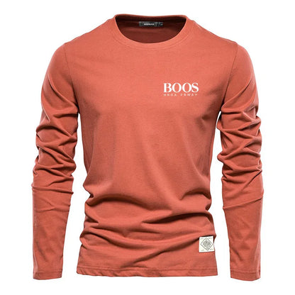 Embroidered 100% Pure Cotton Round Neck Long Sleeved Leisure Sports T-shirt for Men's High-quality Casual Outdoor Sports
