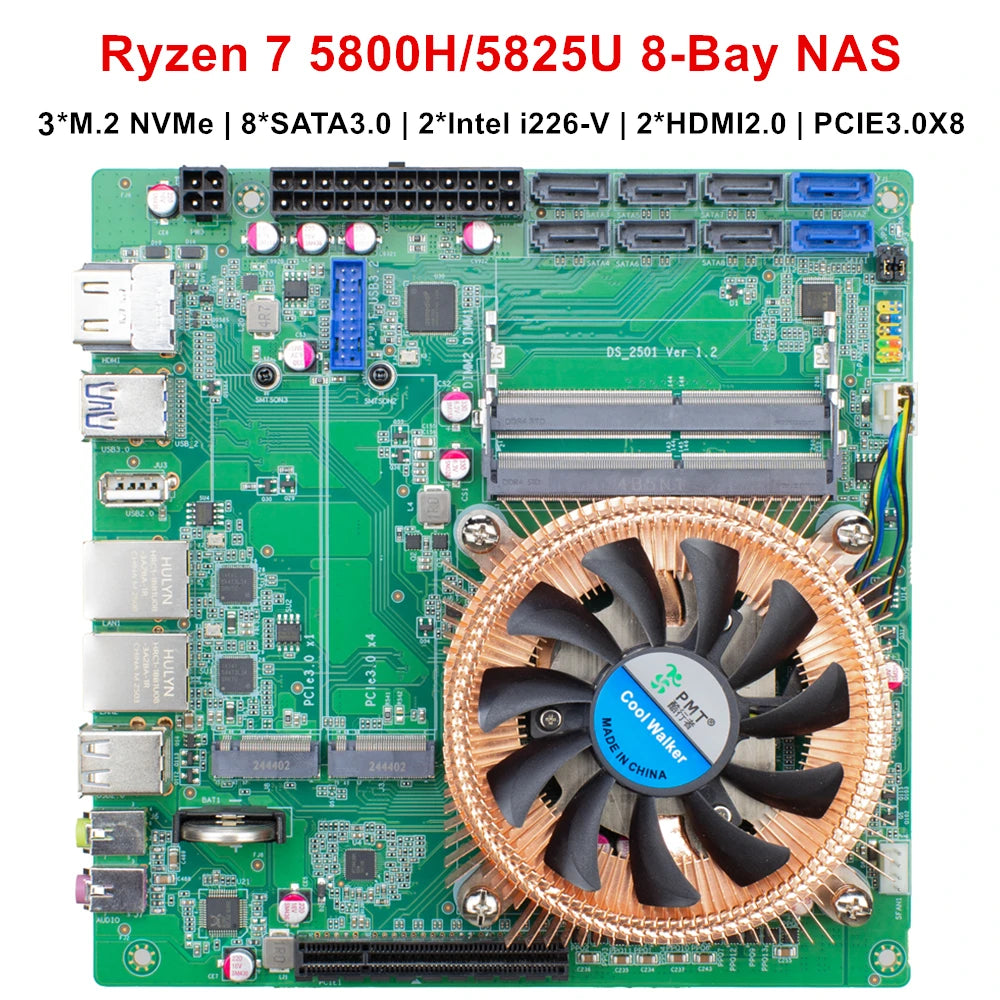 AMD Ryzen 7 5800H/5825U R9 5900HX 8-Bay NAS Motherboard 8*SATA 3*NVMe 2*2.5G LAN 2*DDR4 Gaming Firewall Mini ITX Mainboard PC