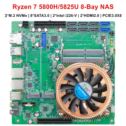 AMD Ryzen 7 5800H/5825U R9 5900HX 8-Bay NAS Motherboard 8*SATA 3*NVMe 2*2.5G LAN 2*DDR4 Gaming Firewall Mini ITX Mainboard PC