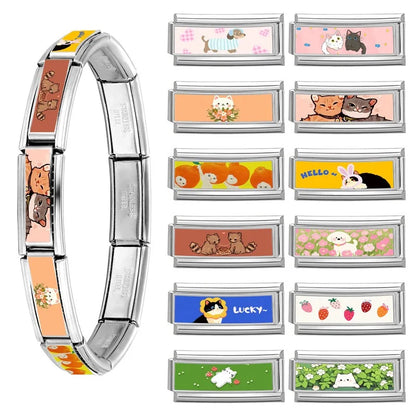 2025 New Women's Gift Cute Rabbit Cat Dogs Italian Charms Links Beads Fit 9mm Stainless Steel Modular Modular Bracelet Jewelry