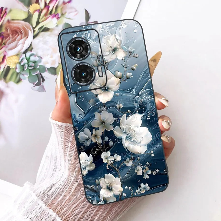 Case For Motorola Edge 50 Fusion Cover XT2429-1 Popular Flower Soft Black Silicone Phone Cases For Motorola G96 5G MotoG96 Funda