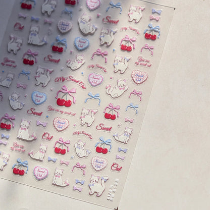 Lovely Animal Graffiti Cat Claw Rabbit Bunny Bear Dog Flower Fruit Dim Sum Candy Sunflower Adhesive 5D Nail Art Stickers Decal