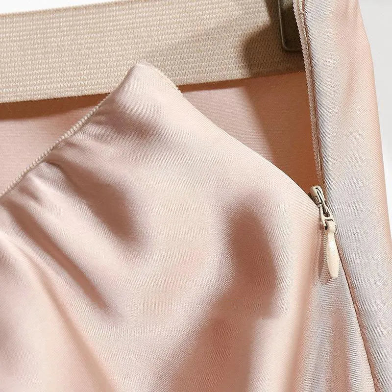 Botvotee Elegant Satin Long Skirt for Women Spring Summer 2025 Office Ladies Korean Style Loose Elastic Band Midi Skirts