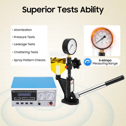 Diesel Injector Tester Tool Kit, CR-C Multifunctional Common Rail Injector Tester S60H Fuel Nozzle Tester 0-60MPa Pressure Gauge