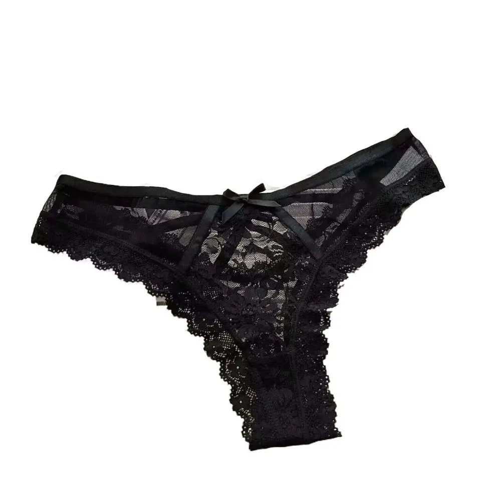 Breathable Patchwork Mesh Floral Bowknot Panties Ruffle Thong Lace Flower Transparent Briefs Low Waist Hollow Out Lady