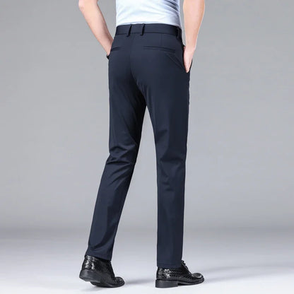 New Summer Men's Ice Silk High Stretch Business Suit Pants Male Army Green Blue Elastic Formal Office Straight Formal Trousers