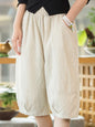 Johnature Women Solid Color Linen Casual Shorts 2025 Summer New Elastic Waist Striped Shorts