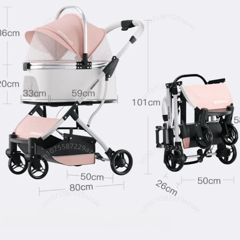 Lightweight Pet Stroller Dog-specific Travel Stroller Foldable High-view Pet Stroller Large Space Removable Carry Basket Cat Car