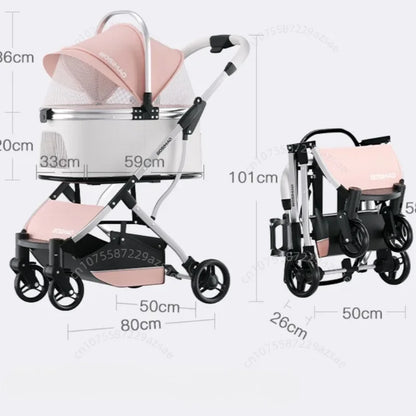 Lightweight Pet Stroller Dog-specific Travel Stroller Foldable High-view Pet Stroller Large Space Removable Carry Basket Cat Car