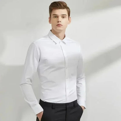 55-105KG Men's long sleeved elastic shirt, non ironing business dress, professional work attire, stand up collar shirt