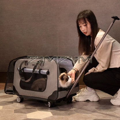 Foldable Pet Trolley, Detachable Windproof Cat Bag, Breathable Cat Carriers, Portable Pet Trolley Case