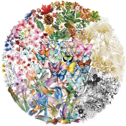 50/300PCS Ink Flower Sticker Pack Waterproof Transparent PET Brochure Flower Material Decorative Guitar Notebook Stickers