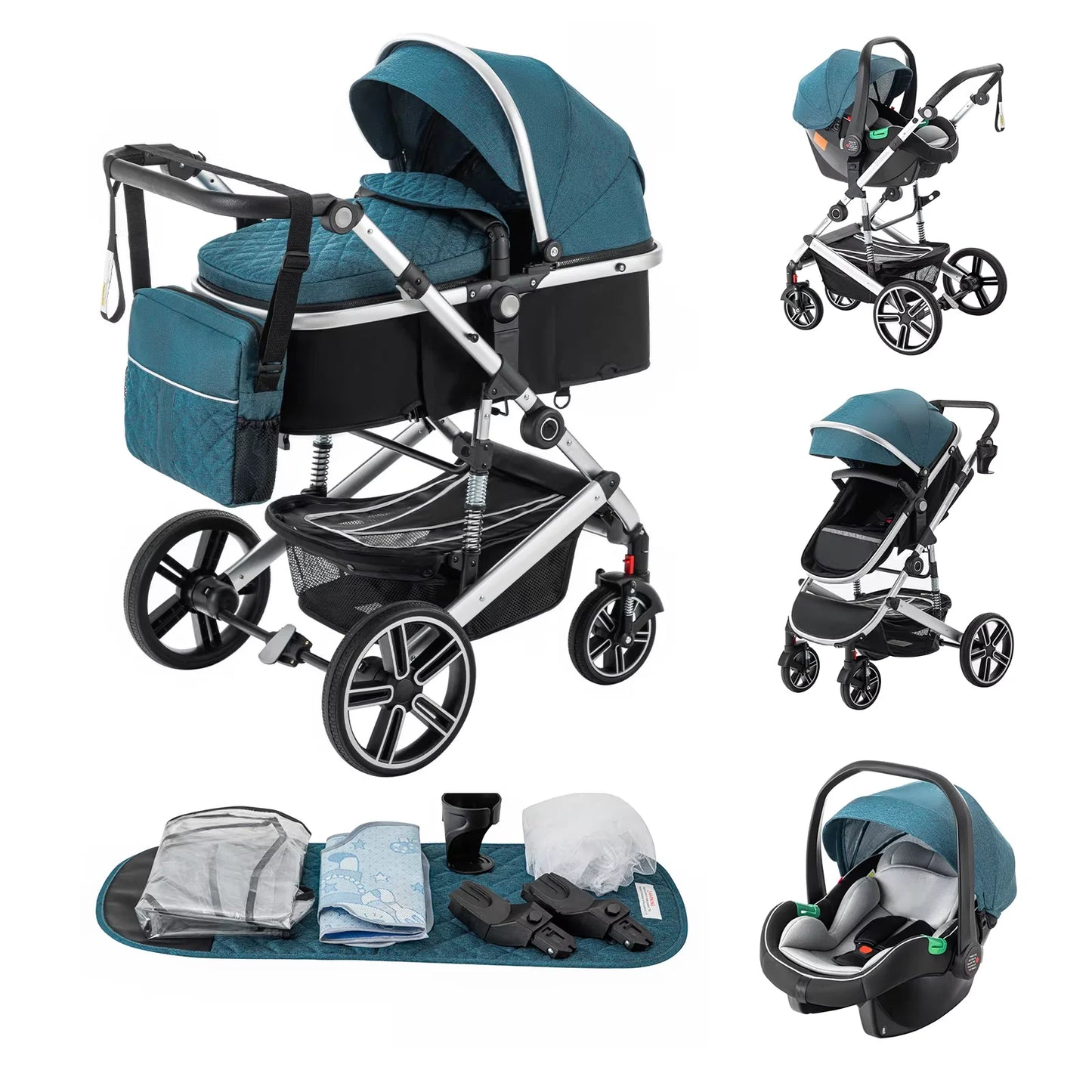Baby Stroller 3 in 1 Luxurious Portable Travel Baby Carriage Fold Pram High Landscape Aluminum Frame Newborn Infant Stroller