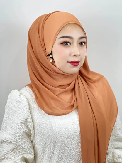 Muslim Hijab Arab Turkish Hijab with Zipper Chiffon Scarf Women's Fashion Plain Hijab Wrap Solid Color Shawl Headscaf 71x180cm