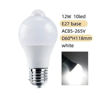 220V Motion Activated 12W Smart Bulb PIR Motion Sensor ON/OFF Home Lights Lamp LED Light Bulb with Motion Sensor