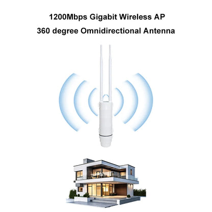 KuWFi AC1200 Outdoor CPE Router 1200Mbps 2.4G 5G Dual Band Wireless Wi-Fi Gigabit RJ45 Port Detachable Antennas 48V POE Repeater