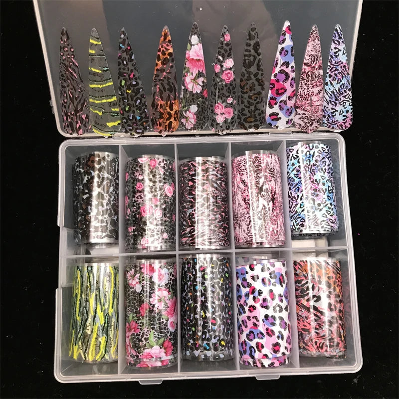 New Flower Nail Foils for Transfer Paper Stickers Floral Adhesive Fruit Nails Wraps Fish DIY Water Marble Nail Art Decorations