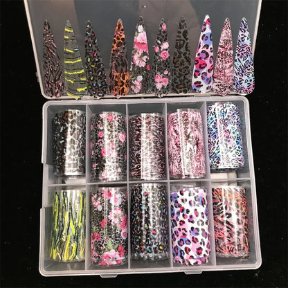 New Flower Nail Foils for Transfer Paper Stickers Floral Adhesive Fruit Nails Wraps Fish DIY Water Marble Nail Art Decorations