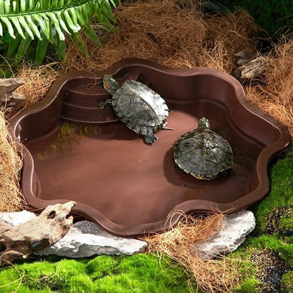 Turtle Bathing Pool, Reptile Feeding Dish Water Pot, Landscape Fish Tank Decoration,Turtle Bath Pool for Aquatic Climbing Pet