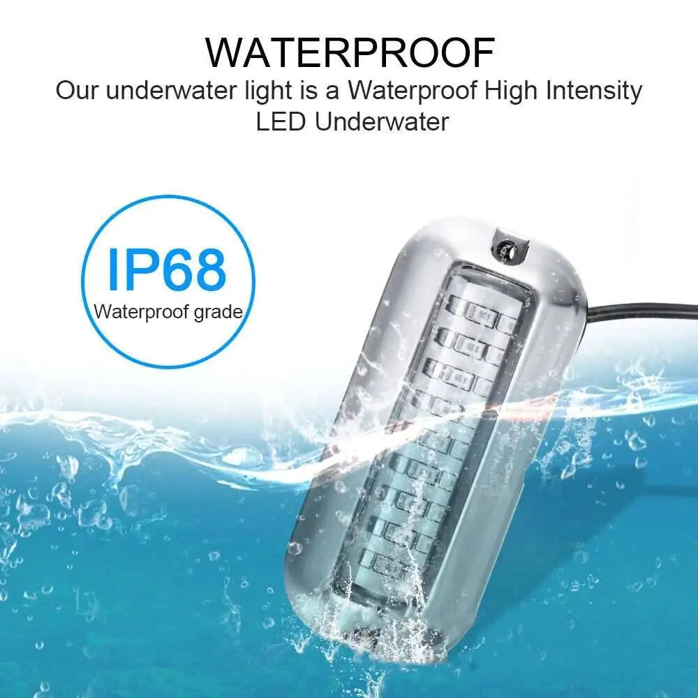 2PCS 27LED Blue/White/Red Stainless Waterproof Lights Underwater Pontoon For Marine Boat Transom&Blue Light Saig Lamp 50W