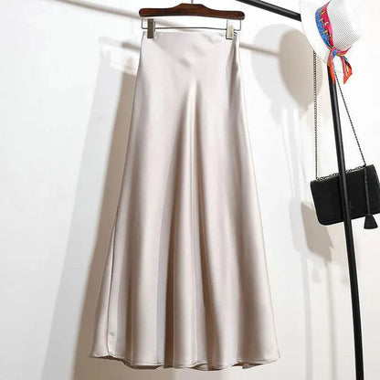 Botvotee Elegant Satin Long Skirt for Women Spring Summer 2025 Office Ladies Korean Style Loose Elastic Band Midi Skirts