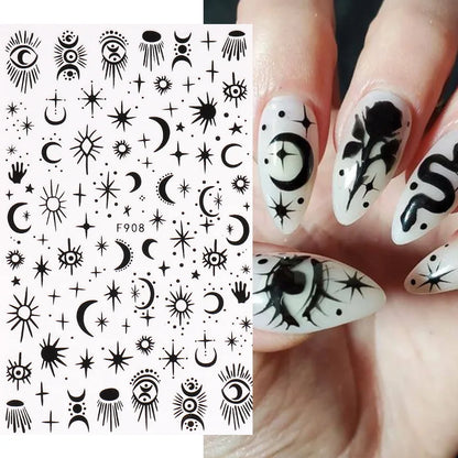 Black and White Love Flowers Line Art 3D Stickers Nail Decals Nail Art Accessories Butterfly Rose Nail Stickers Nail Sliders