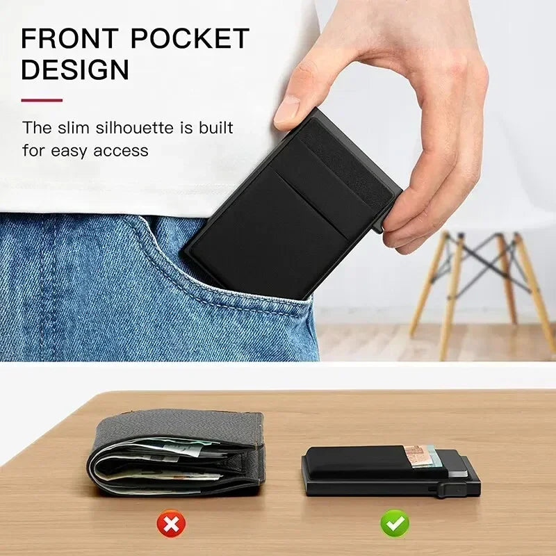 Unisex Anti Rfid Blocking Protected ID Credit Magic Card Holder Men Thin Slim Minimalist Smart Wallets Metal ID Cardholer Case