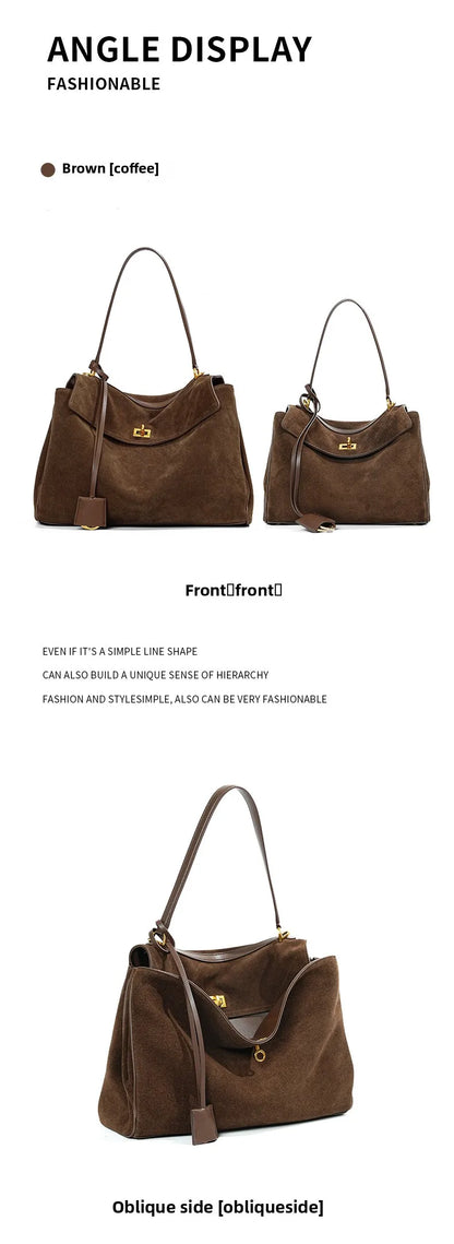 Large Capacity Autumn Winter Suede Leather Tote Bag Frosted Cowhide High-Grade Shoulder Bag for Women