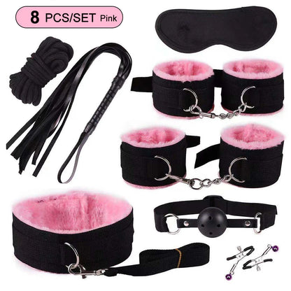 Hot Exotic Bed Bondage Set BDSM Kits Exotic Sex Toys For Women  Adults Games Leather Handcuffs Whip Gag Nipple Clamps Sex Shop