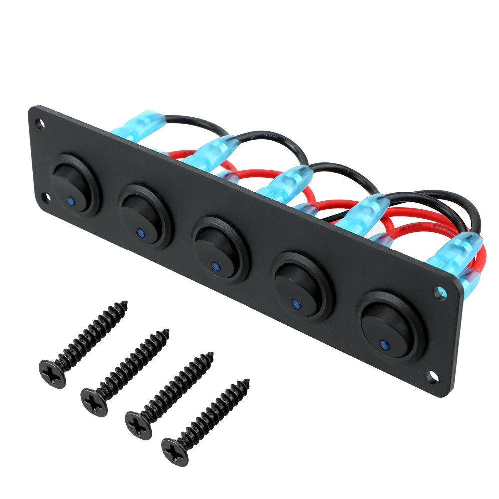 LEEPEE 5 Gang 12V Waterproof Intergrated Switch Panel Digital Voltmeter Dual USB Port For Boat Car Marine LED Rocker Accessories