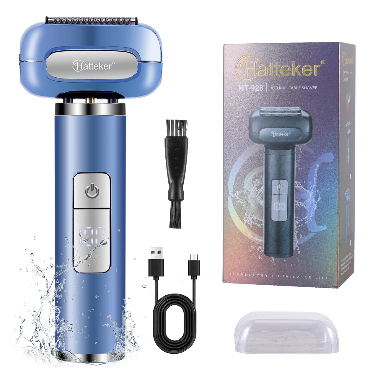 Hatteker 5-D Reciprocating Shaver for Men Home Use Beard Trimmer with LCD Digital Display Mesh Whitener USB Haircut Machine