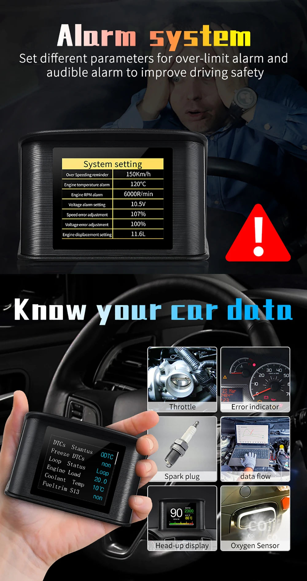 Updated P10-PRO OBD2 HUD With Russia Korean Language Smart Digital Meter On Board Computer Digital Speedometer Overspeed Alarm