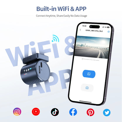 2K KAWA MINI 3 Pro Cameras for Car DVR Tiny Dash Cam 24 Parking Auto Video Recorder WiFi APP Voice Control Car dashcam