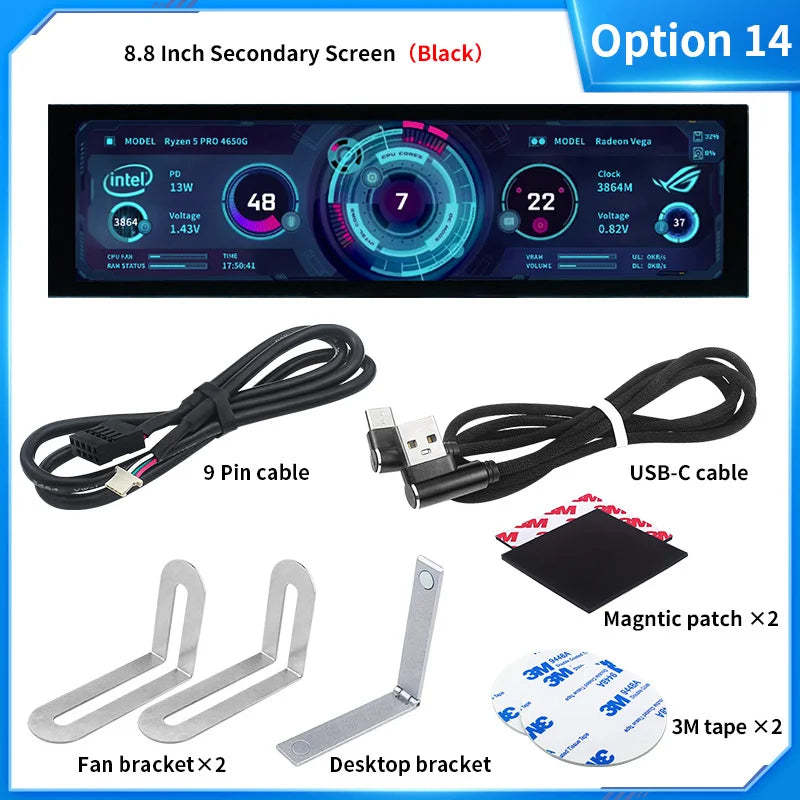 3.5 / 5 Inch IPS Type-C Secondary Screen Mini Computer USB Display CPU GPU RAM HDD Monitor with Holder Metal Case No Use AIDA64
