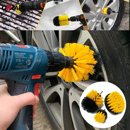 Nylon Round Cleaning Brush Set for Electric Drill High-Density Bristle Carpet And Glass Cleaning Tool Kit.